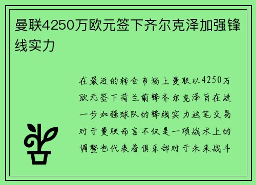 曼联4250万欧元签下齐尔克泽加强锋线实力